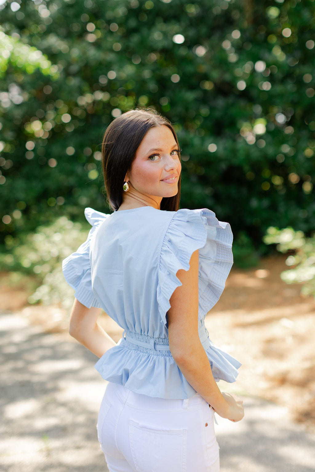 Flutter Sleeve Peplum Tie Top