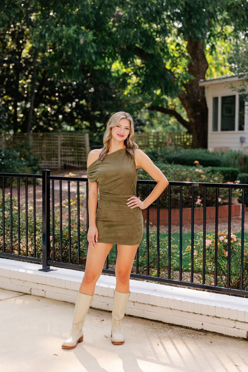 Suede Asymmetric Shoulder Mini Dress