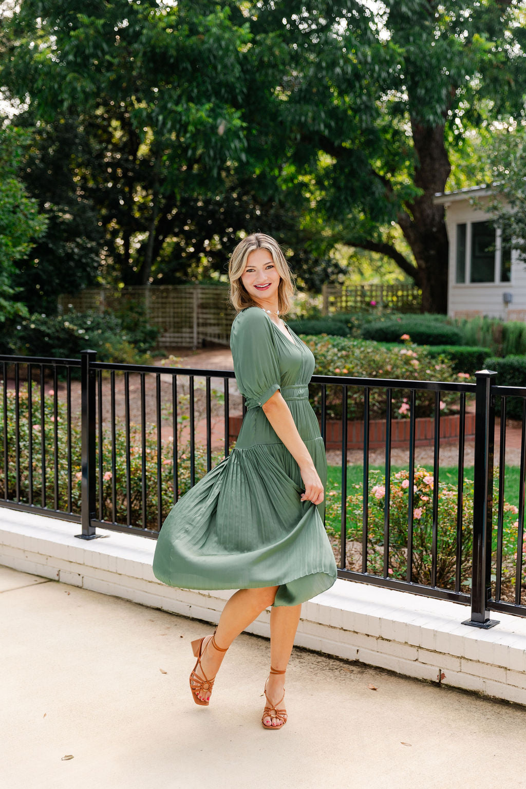 Satin Pleated Skirt Midi Dress