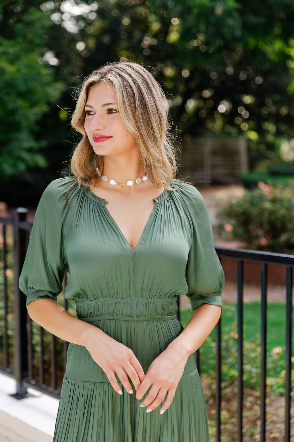 Satin Pleated Skirt Midi Dress