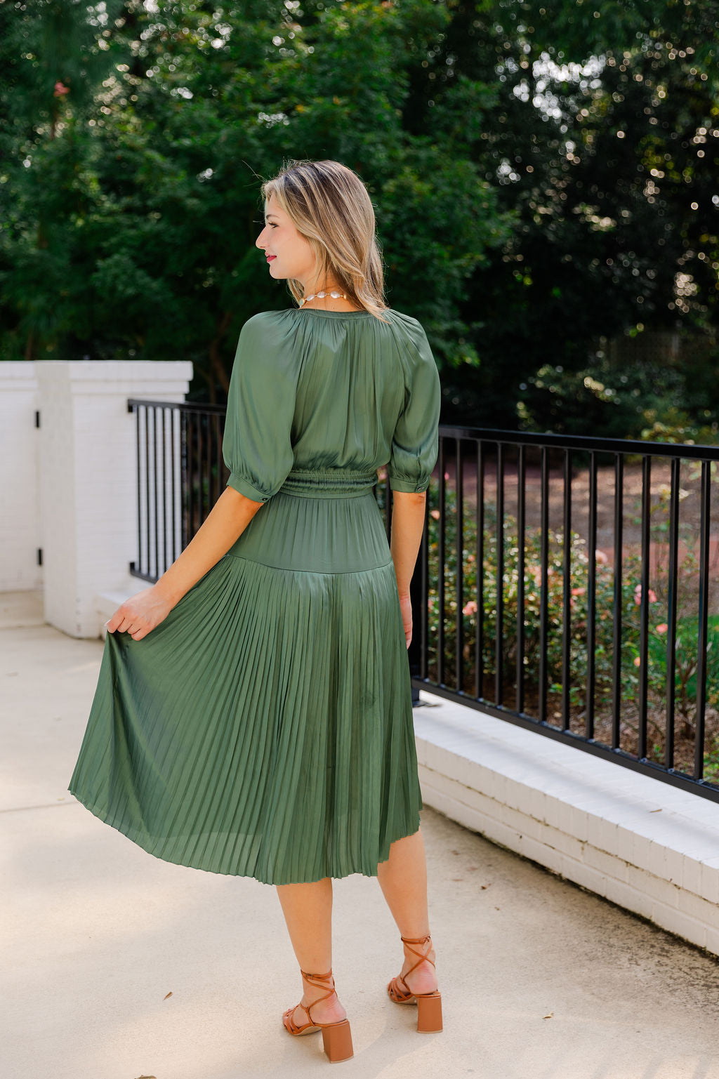 Satin Pleated Skirt Midi Dress
