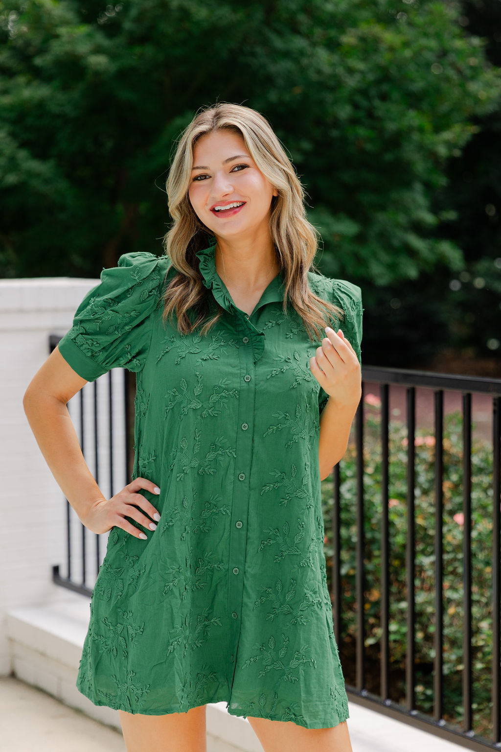 Short Sleeve Floral Applique Mini Dress