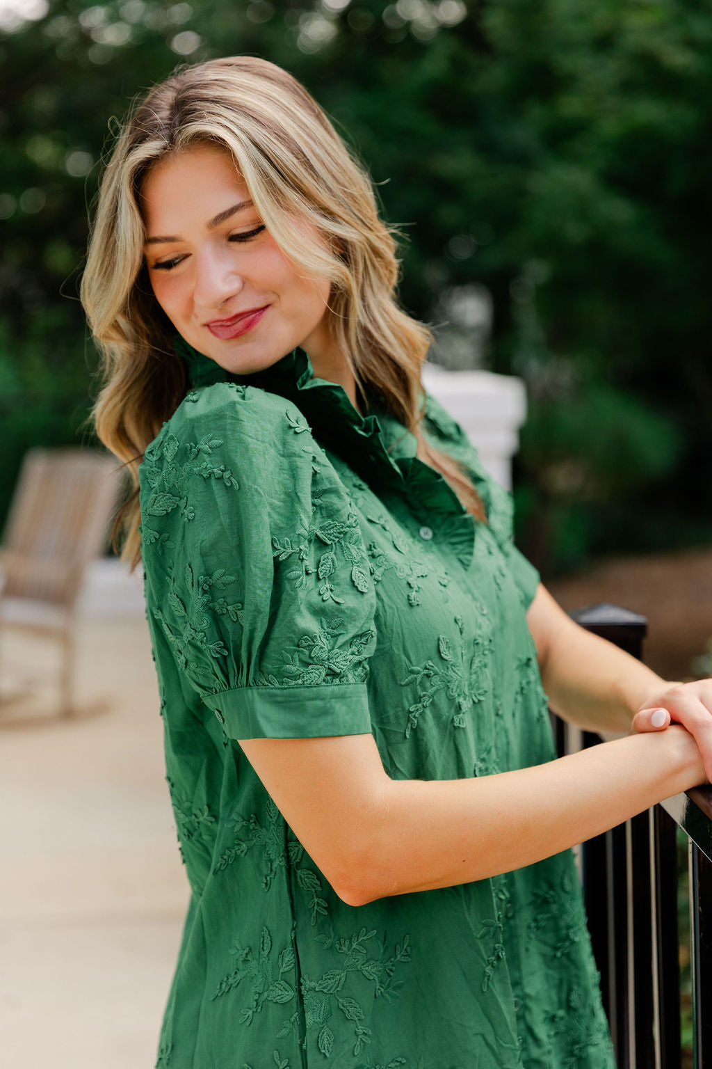 Short Sleeve Floral Applique Mini Dress
