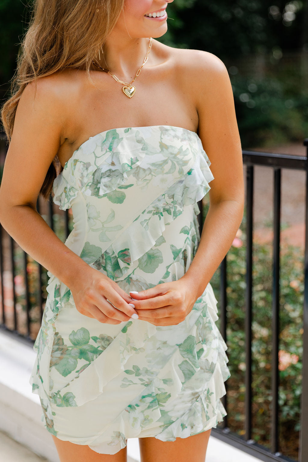 Print Tube Ruffle Mini Dress