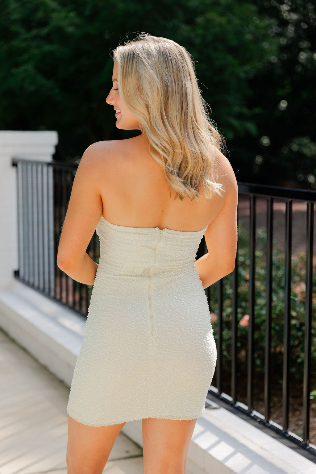 Strapless Mesh Beaded Mini Dress