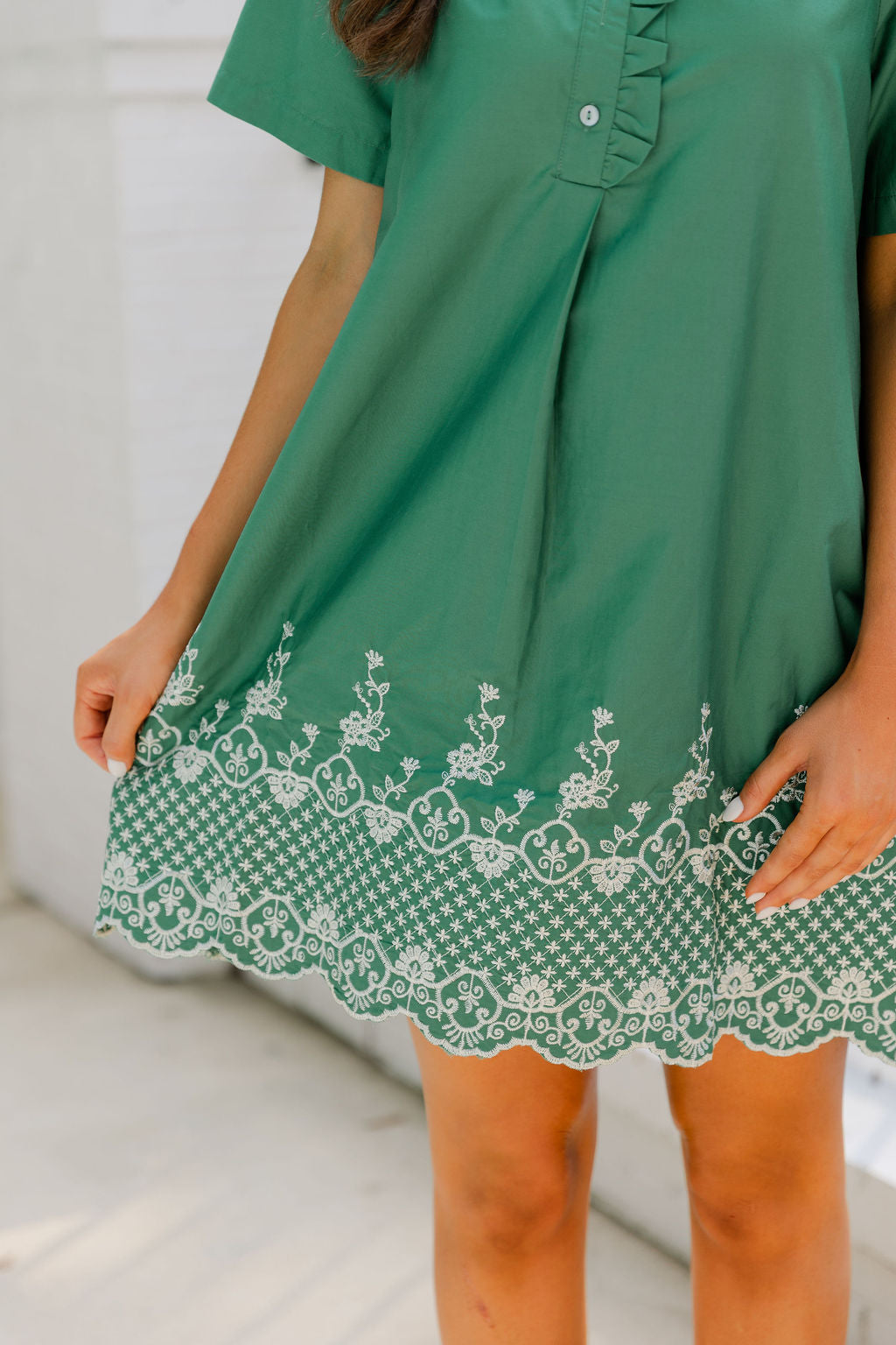 Scallop Embroidered Hem Mini Dress