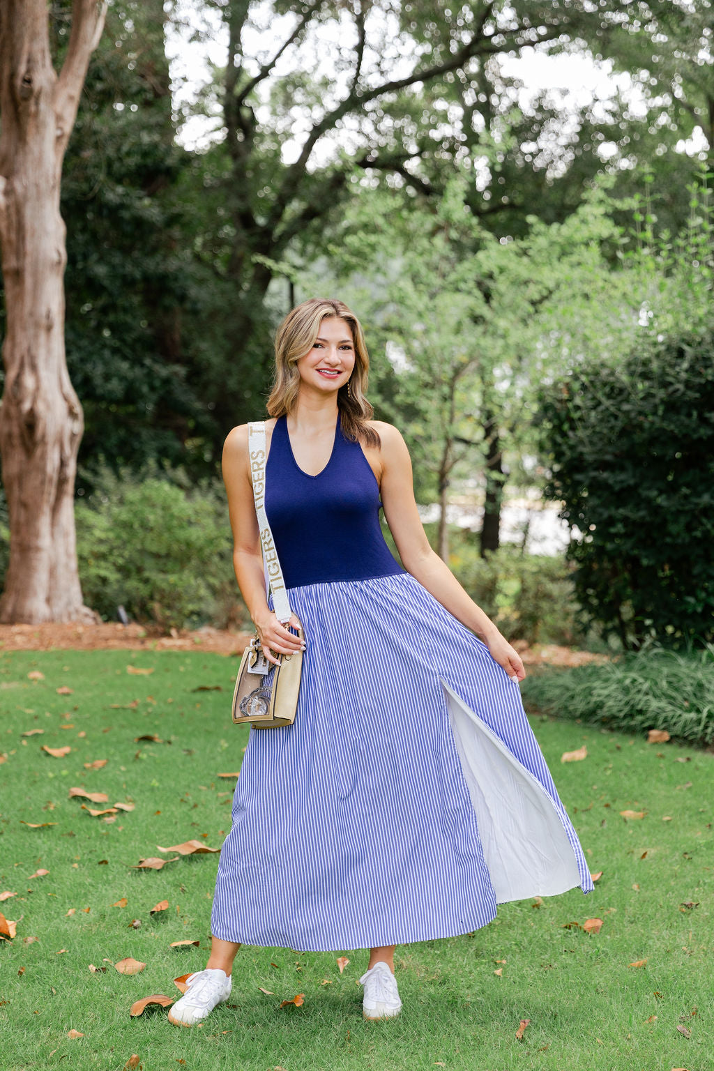 Sweater Halter Tank Striped Maxi Dress