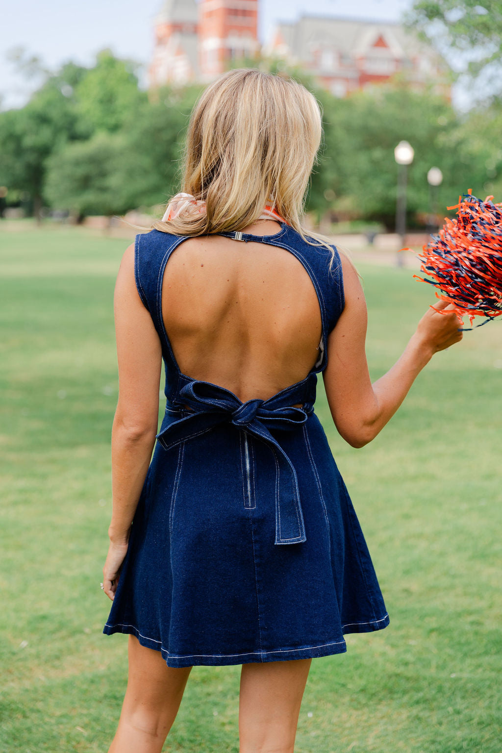 Denim Mini Dress with Back Bow