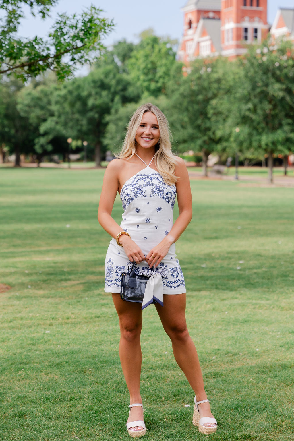 Embroidered Halter Mini Dress