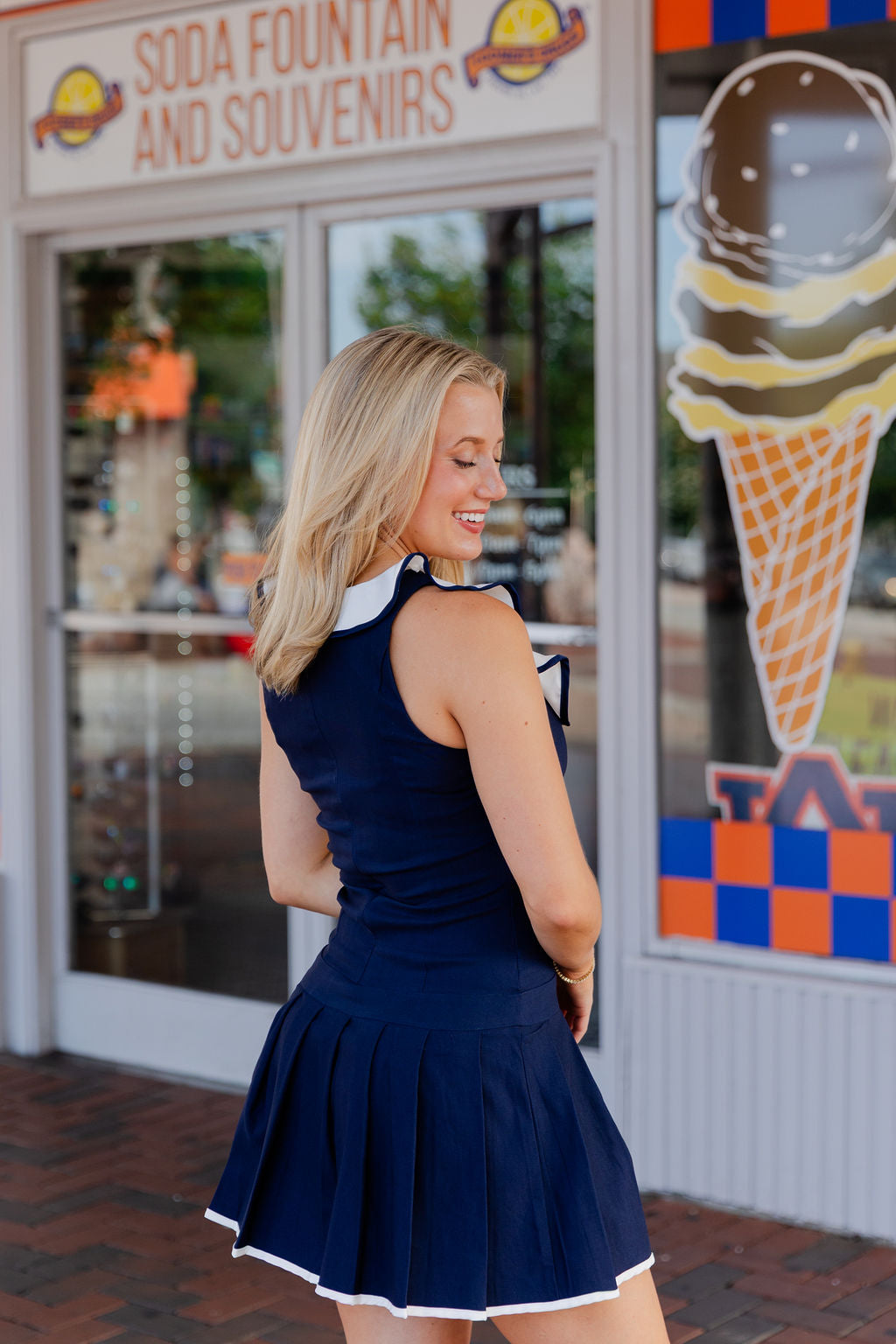 Drop Waist Pleated Mini Dress