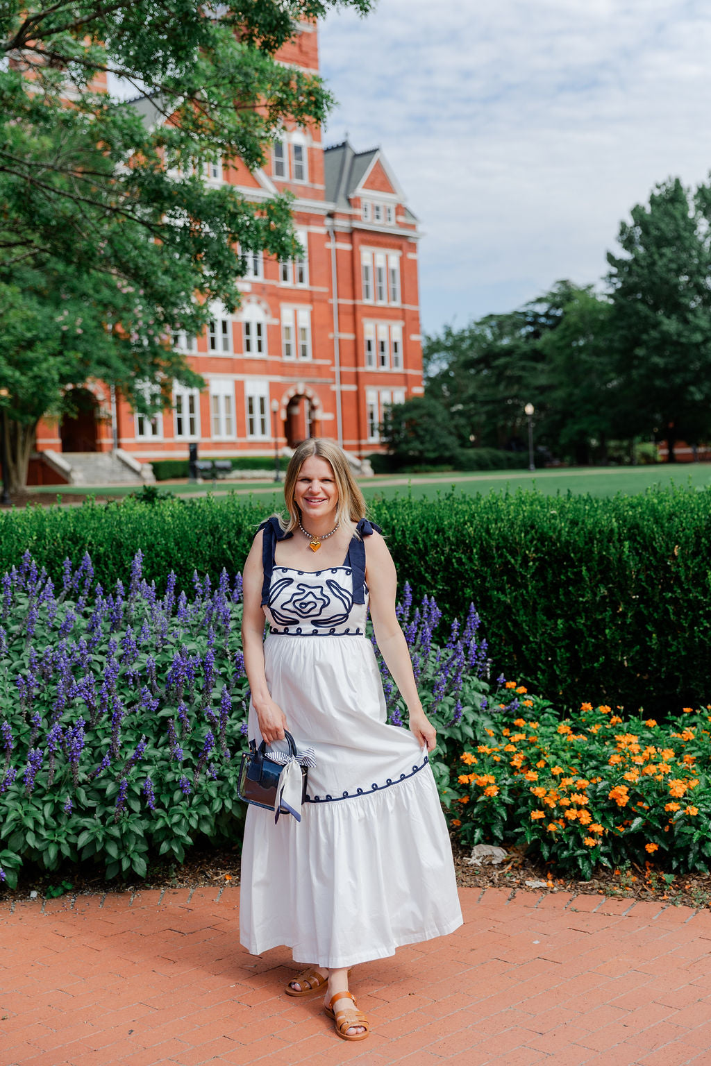 Embroidered Shoulder Tie Maxi Dress