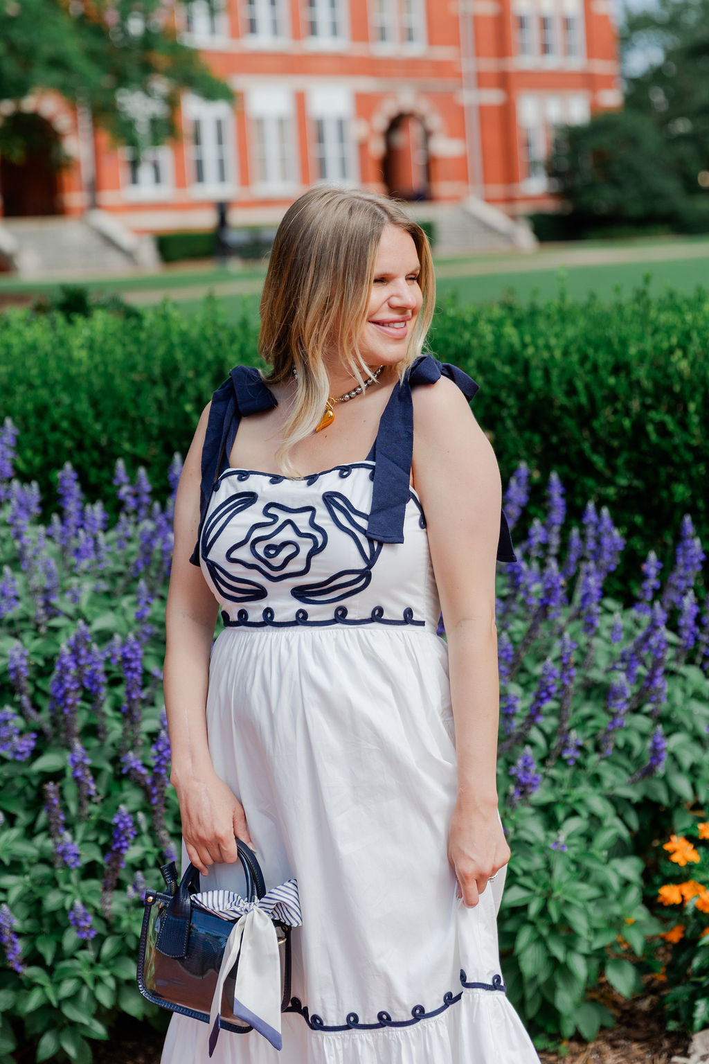Embroidered Shoulder Tie Maxi Dress