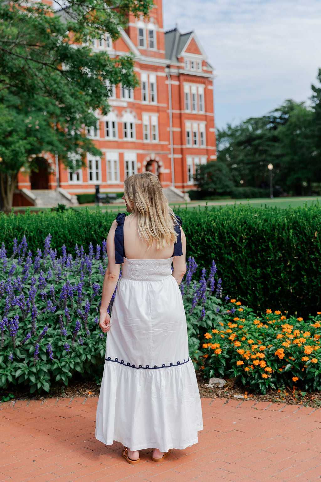 Embroidered Shoulder Tie Maxi Dress