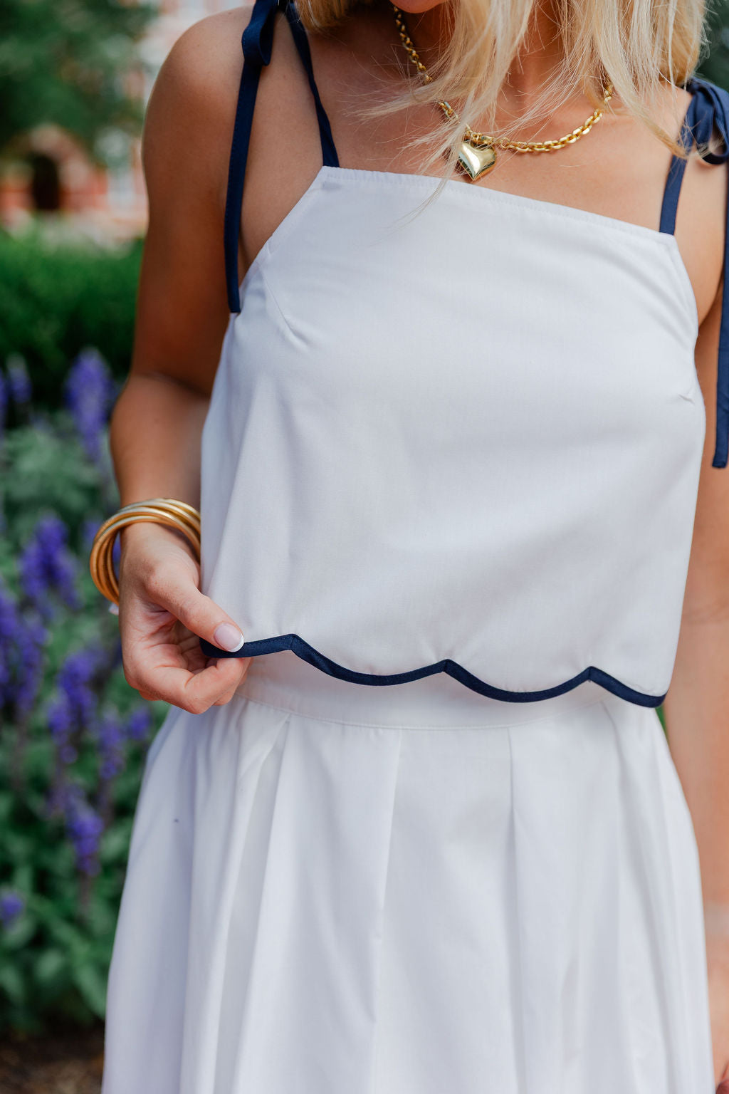 Scallop Hem Tie Strap Top