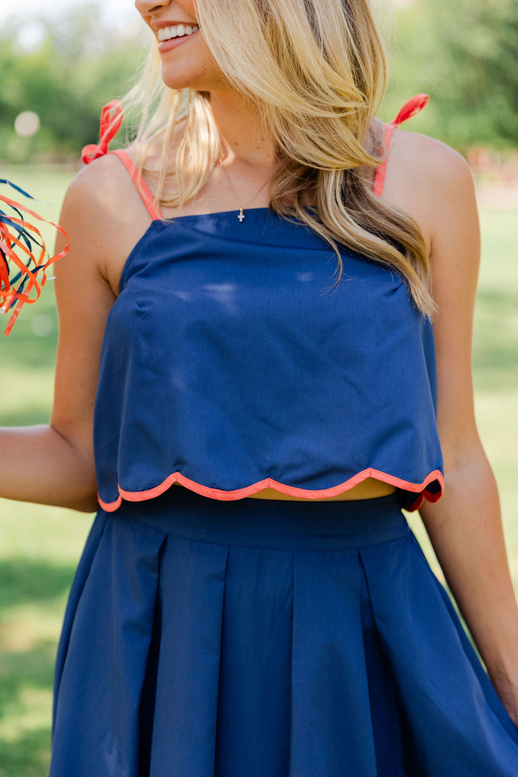 Scallop Hem Tie Strap Top