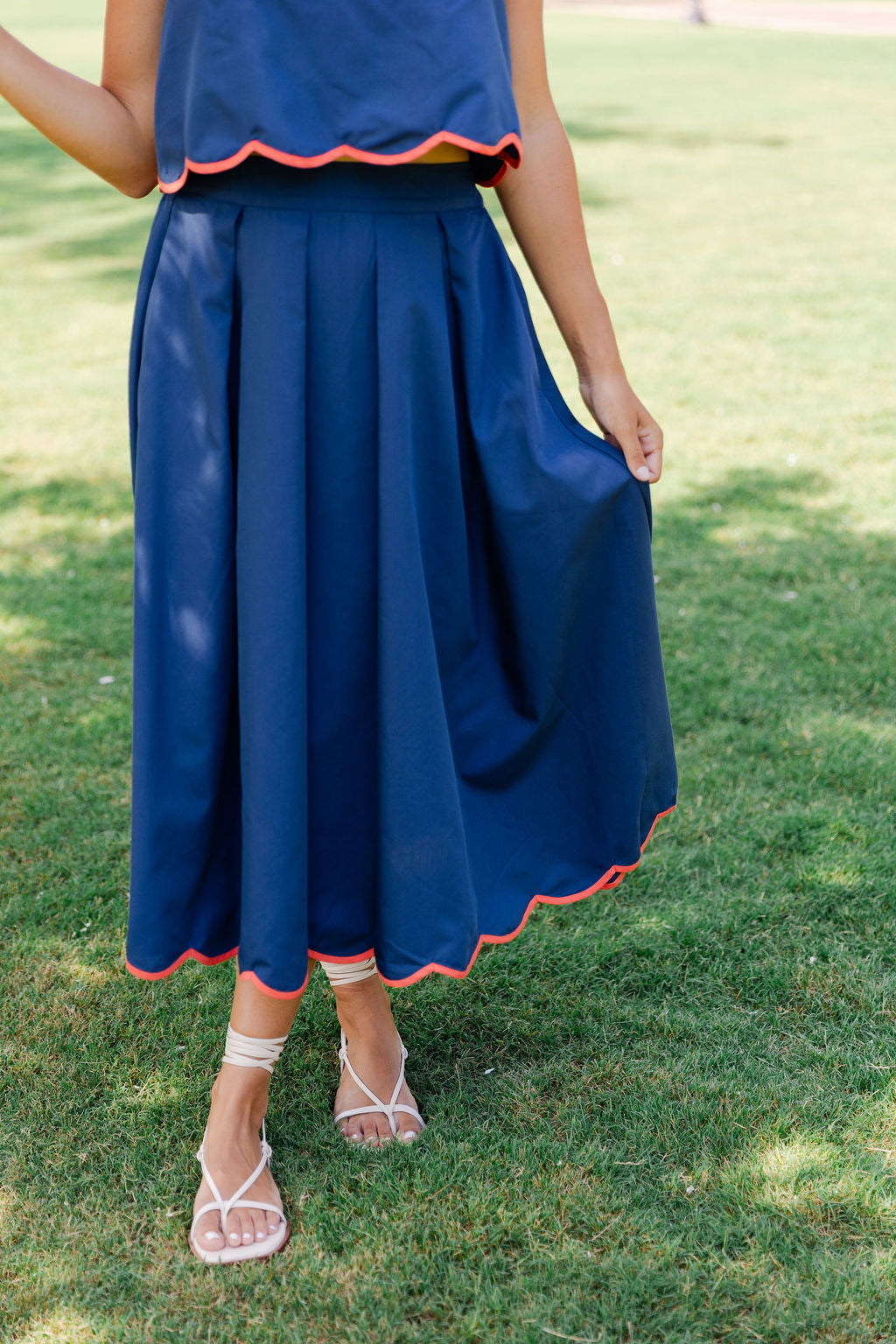 Scallop Hem Tie Strap Top & Skirt Set