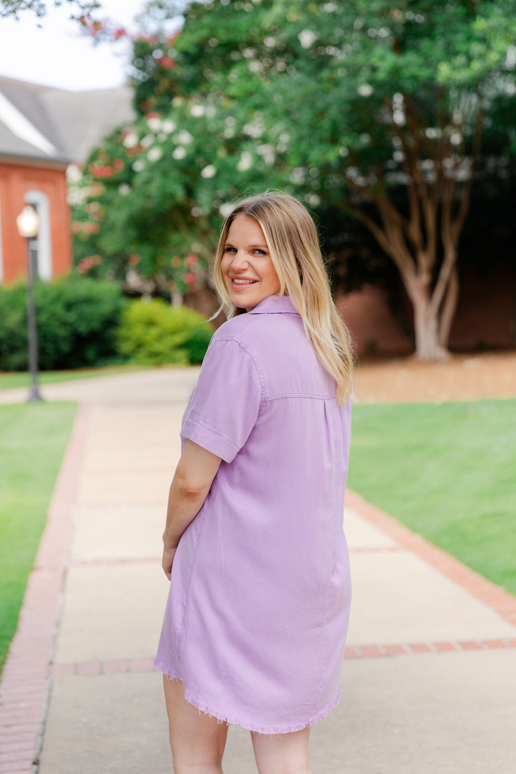 Short Sleeve Washed Denim Shirt Dress