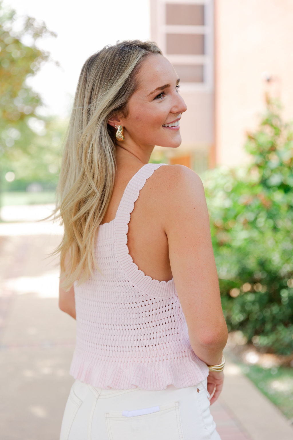 Crochet Ruffle Hem Knit Top