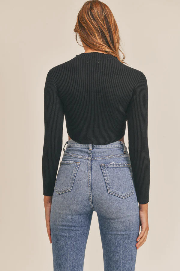 LONG SLEEVE RIBBED MOCK NECK CROP SWEATER