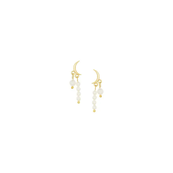 CRESCENT POST EARRING WITH PEARL DROP