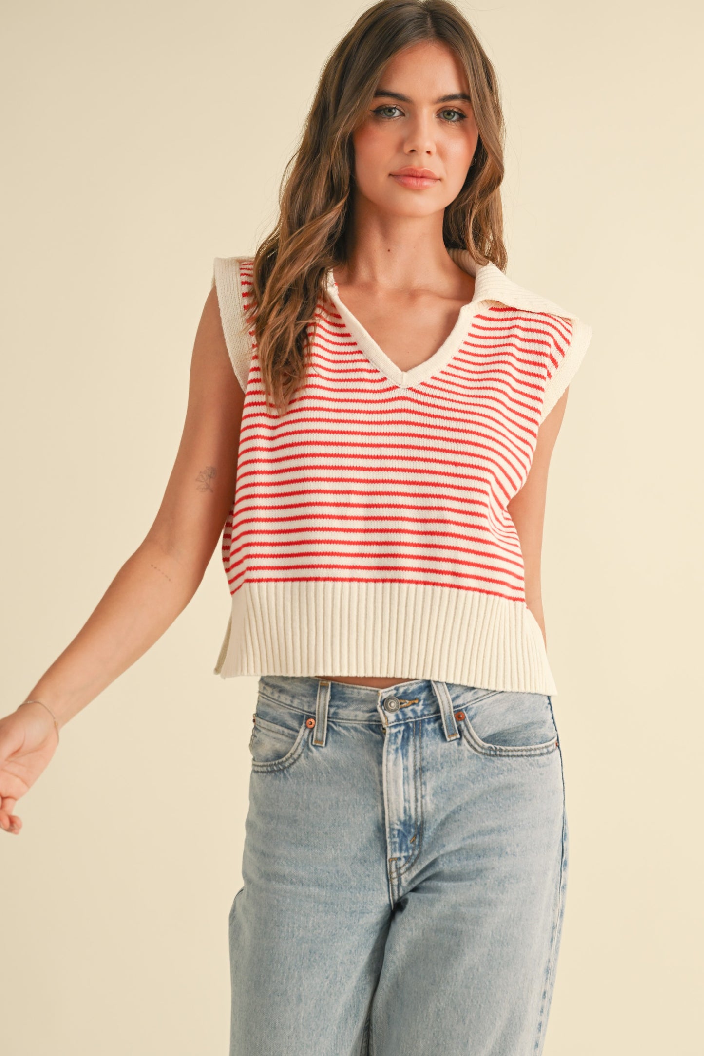 Striped Sleeveless Knit Top