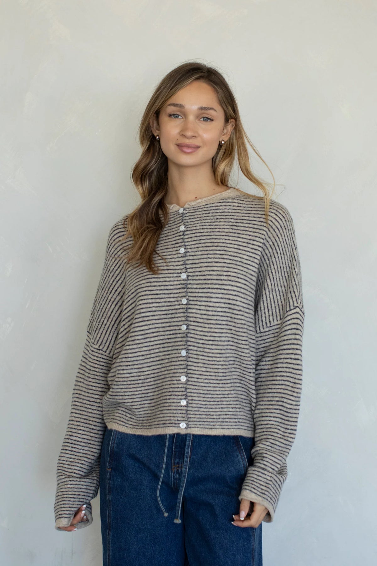Natural Pinstripe Piper Cardigan