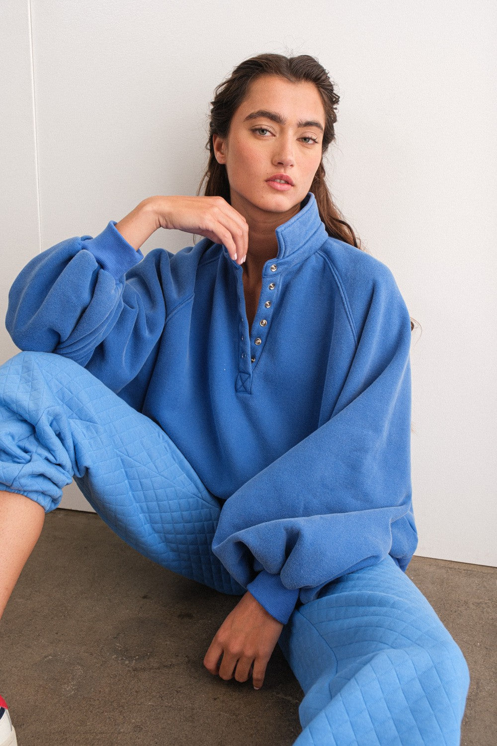 Snap Button Collared Pullover