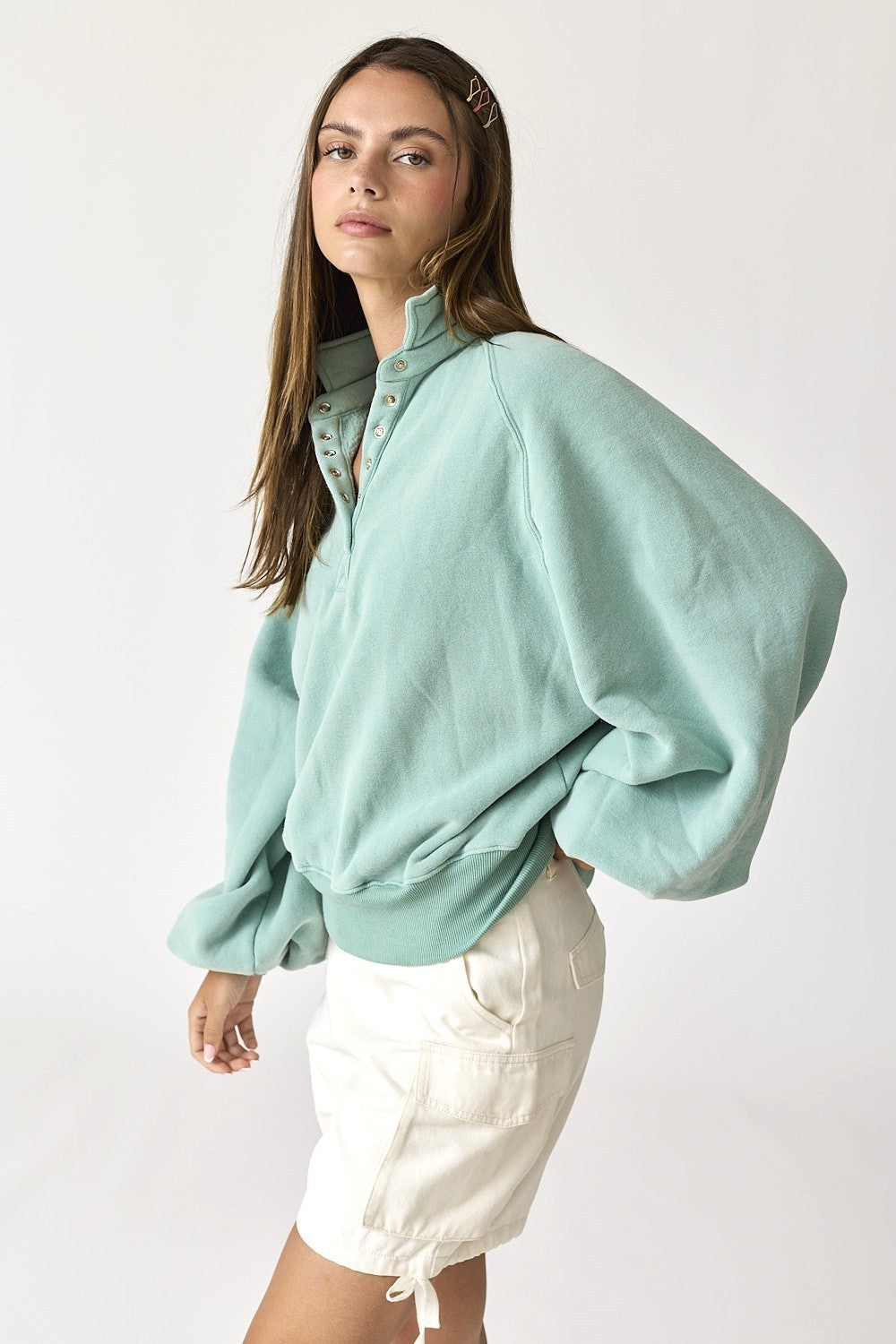 Snap Button Collared Pullover