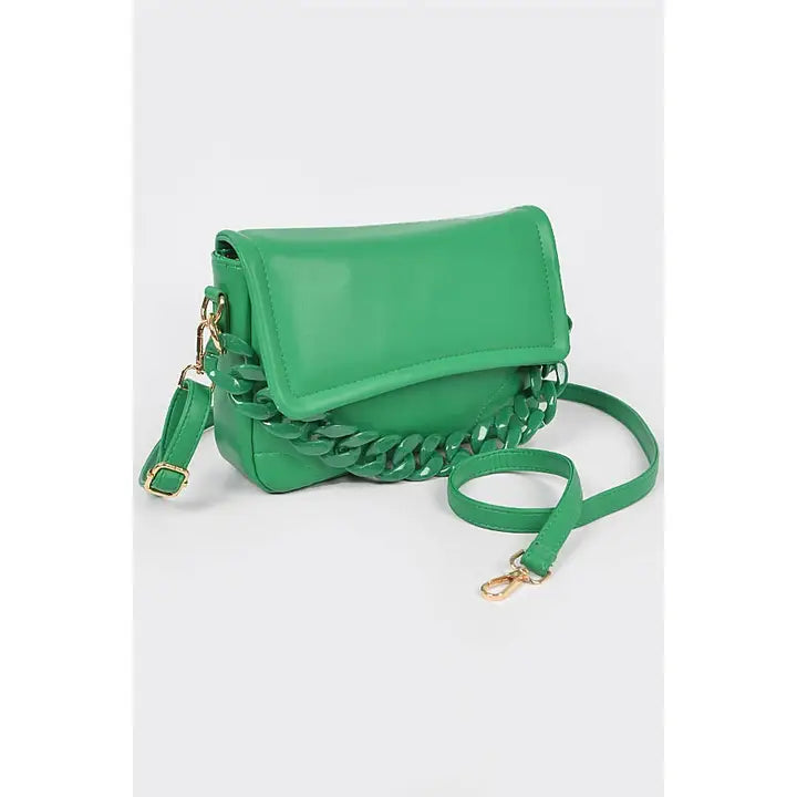 FAUX LEATHER BAG WITH ACRYLIC CHAIN DETAIL