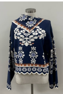 V-Neck Floral Patterned Knitted Sweater