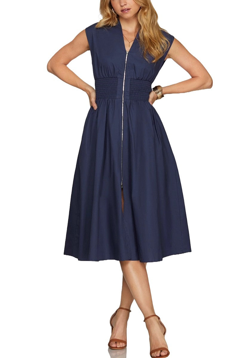 Front Zip Midi Dress