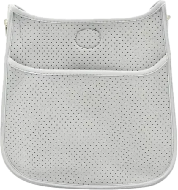 PERFORATED NEOPRENE MESSENGER BAG WHITE WITH SILVER HARDWARE