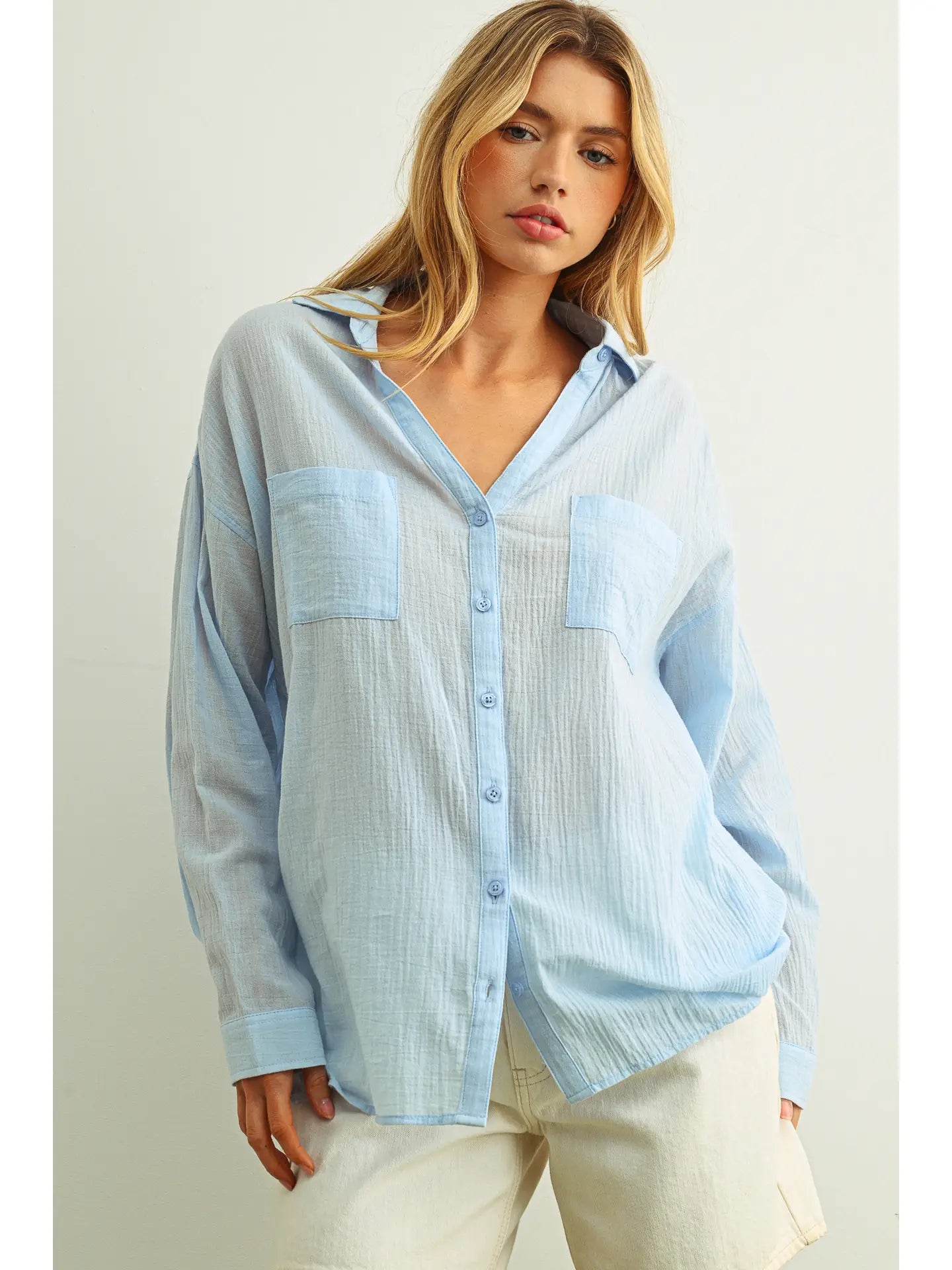 Button Front Long Sleeve Top