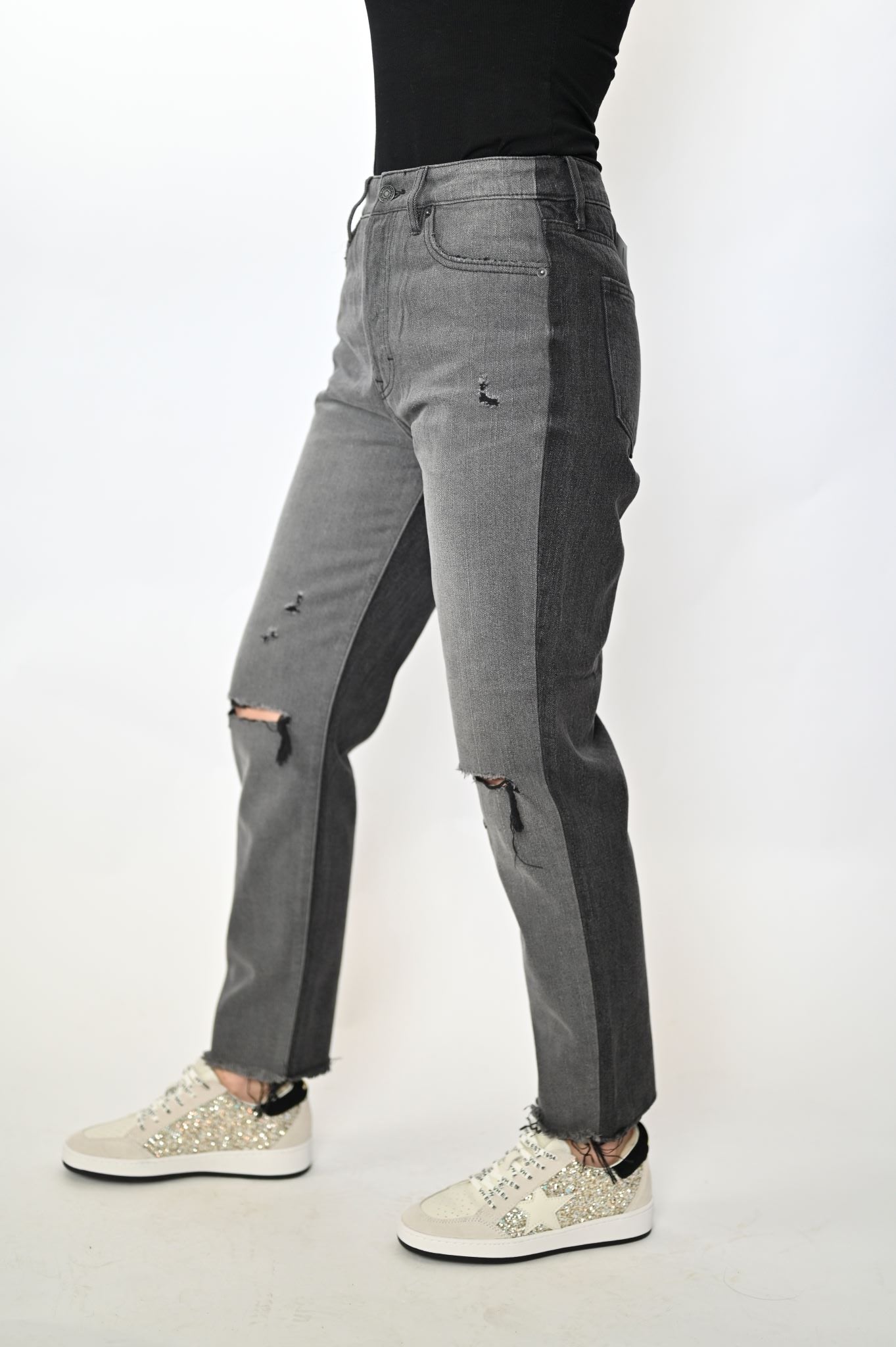 TRACEY TWO TONE HIGH RISE STRAIGHT JEANS