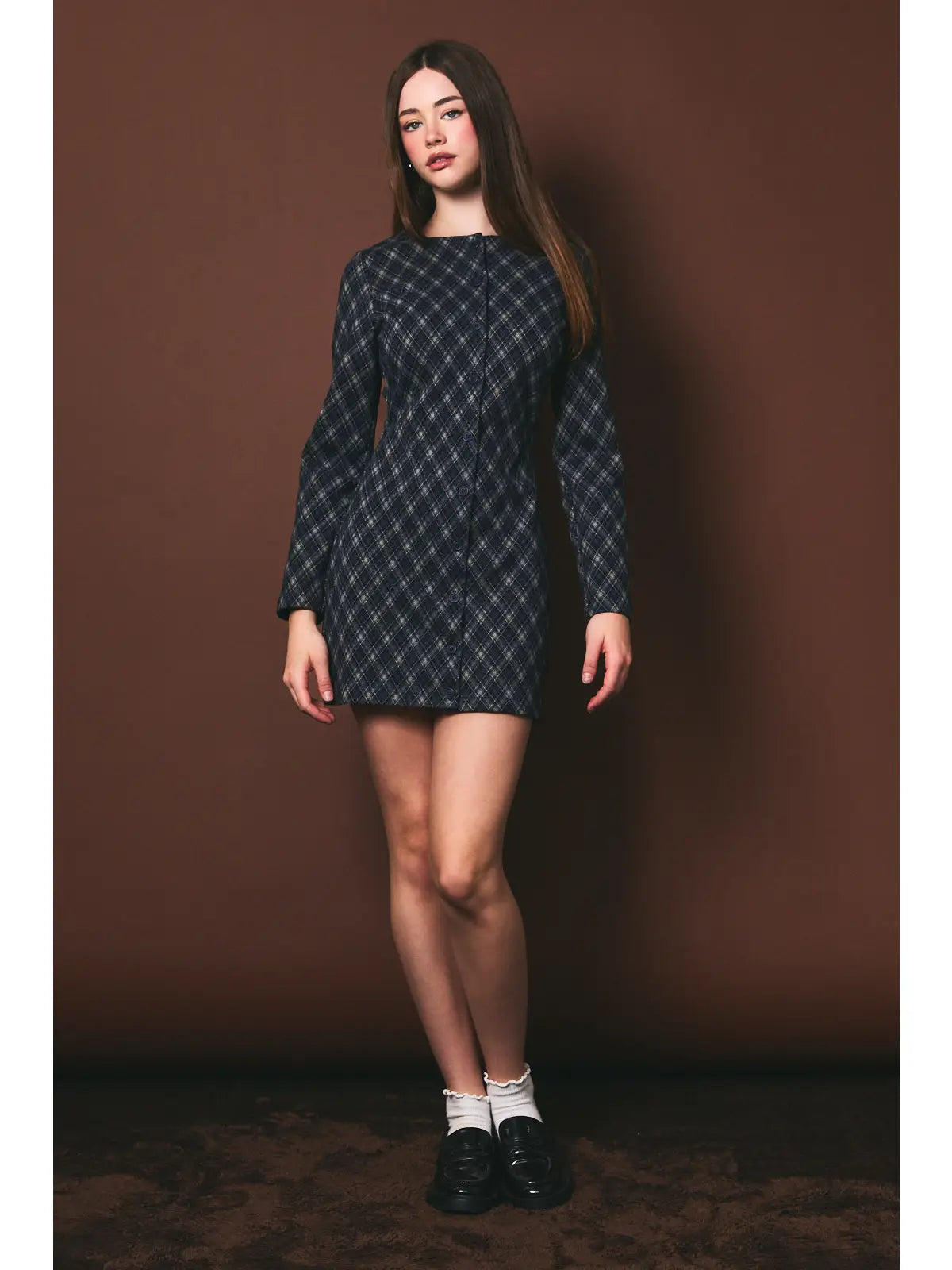 Plaid Long Sleeve Mini Dress
