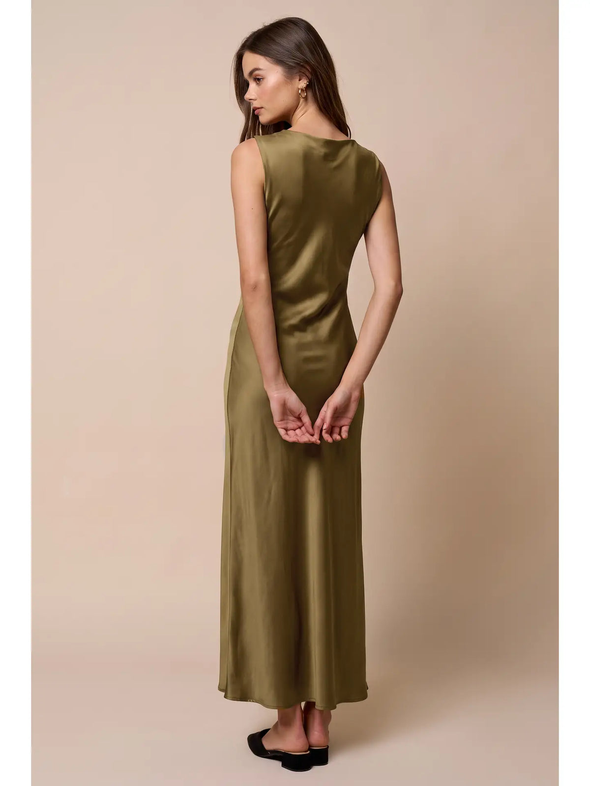 Draped Neckline Sleeveless Maxi Dress
