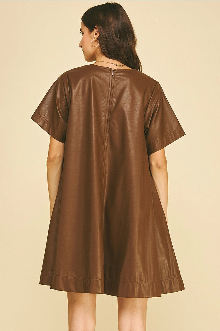 Faux Leather A-Line Dress