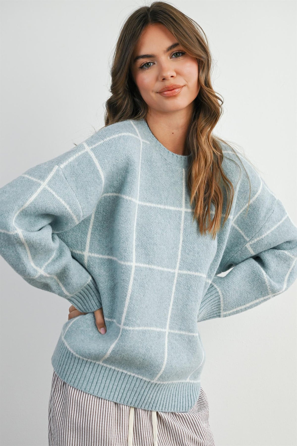 Windowpane Crewneck Sweater