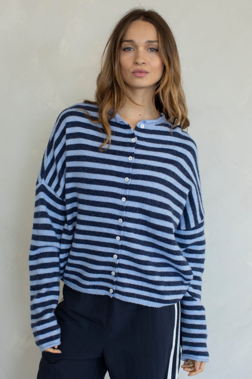Dusty Blue Standard Stripe Piper Cardigan