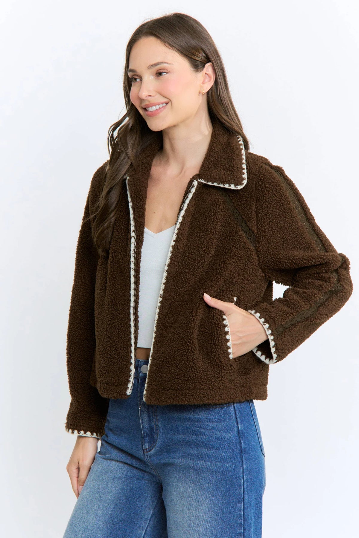Contrast Trim Sherpa Jacket