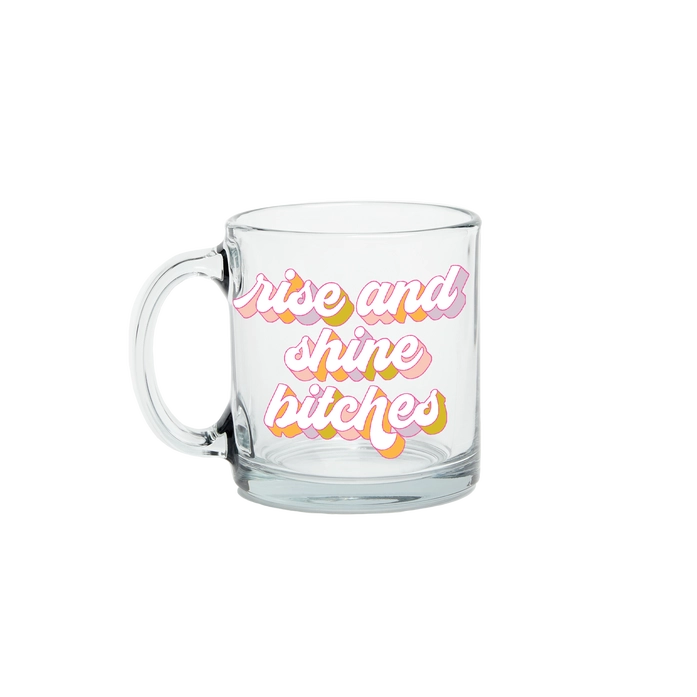 RISE AND SHINE CLEAR GLASS MUG