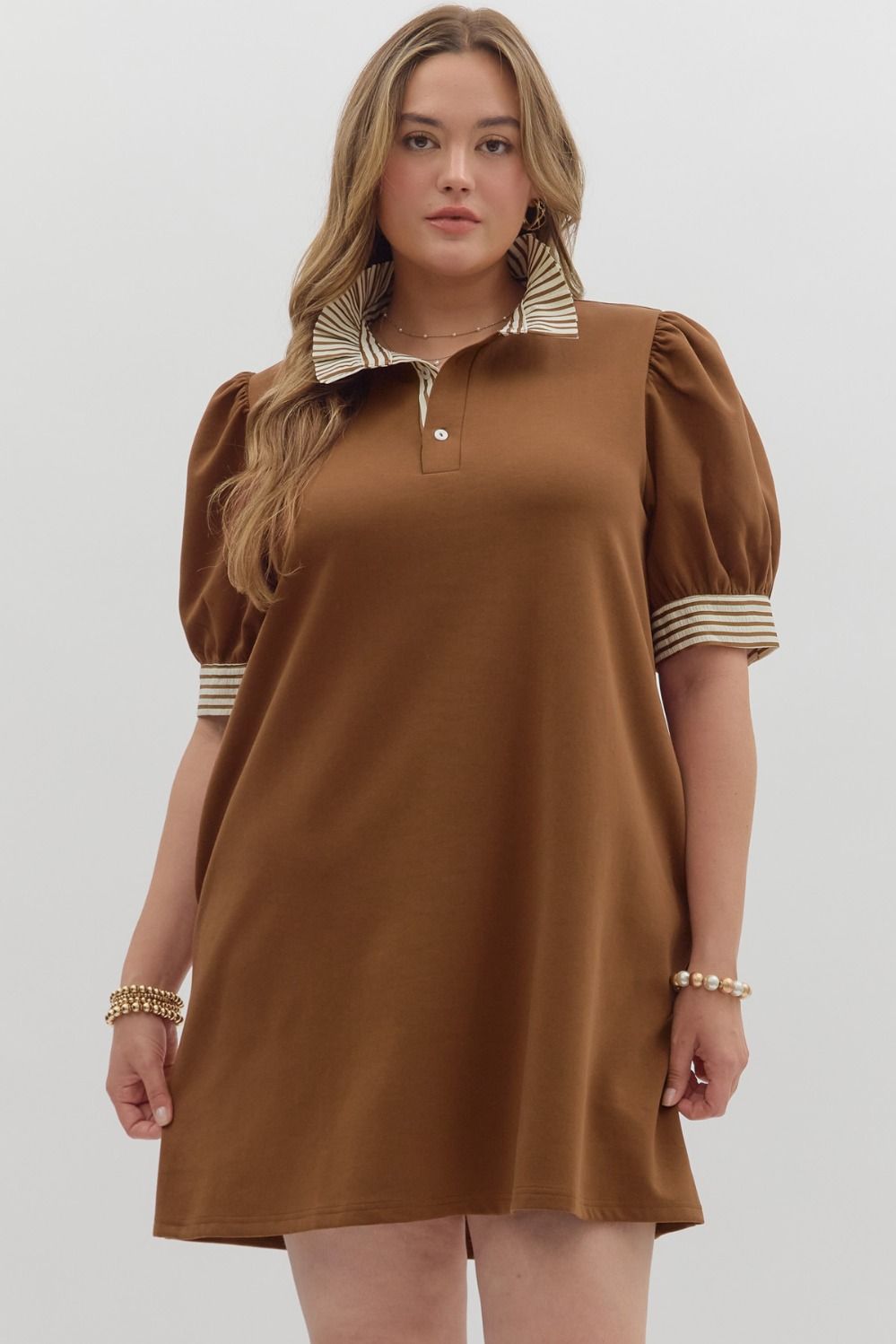 Contrasting Striped Collar Dress