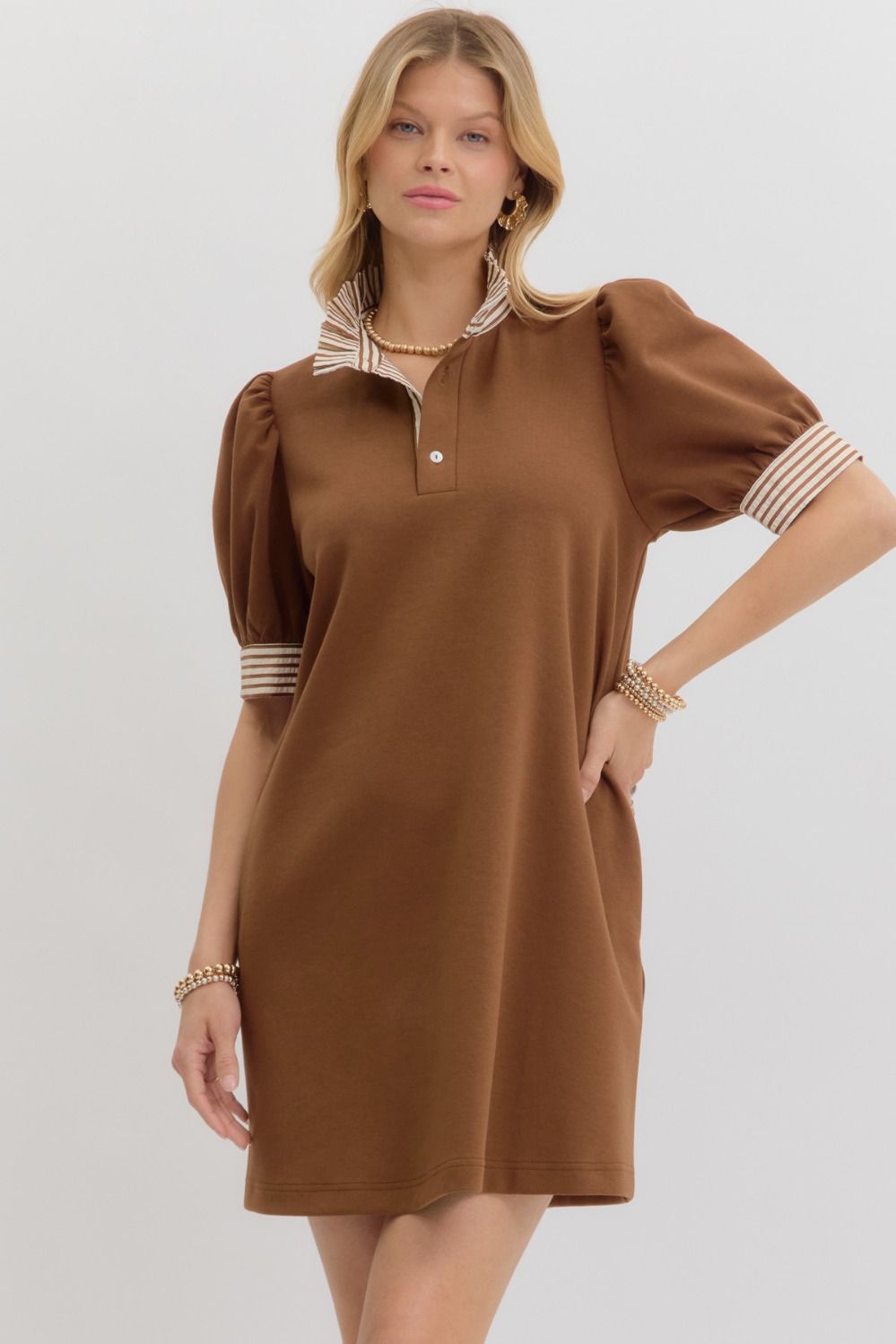 Contrasting Striped Collar Dress