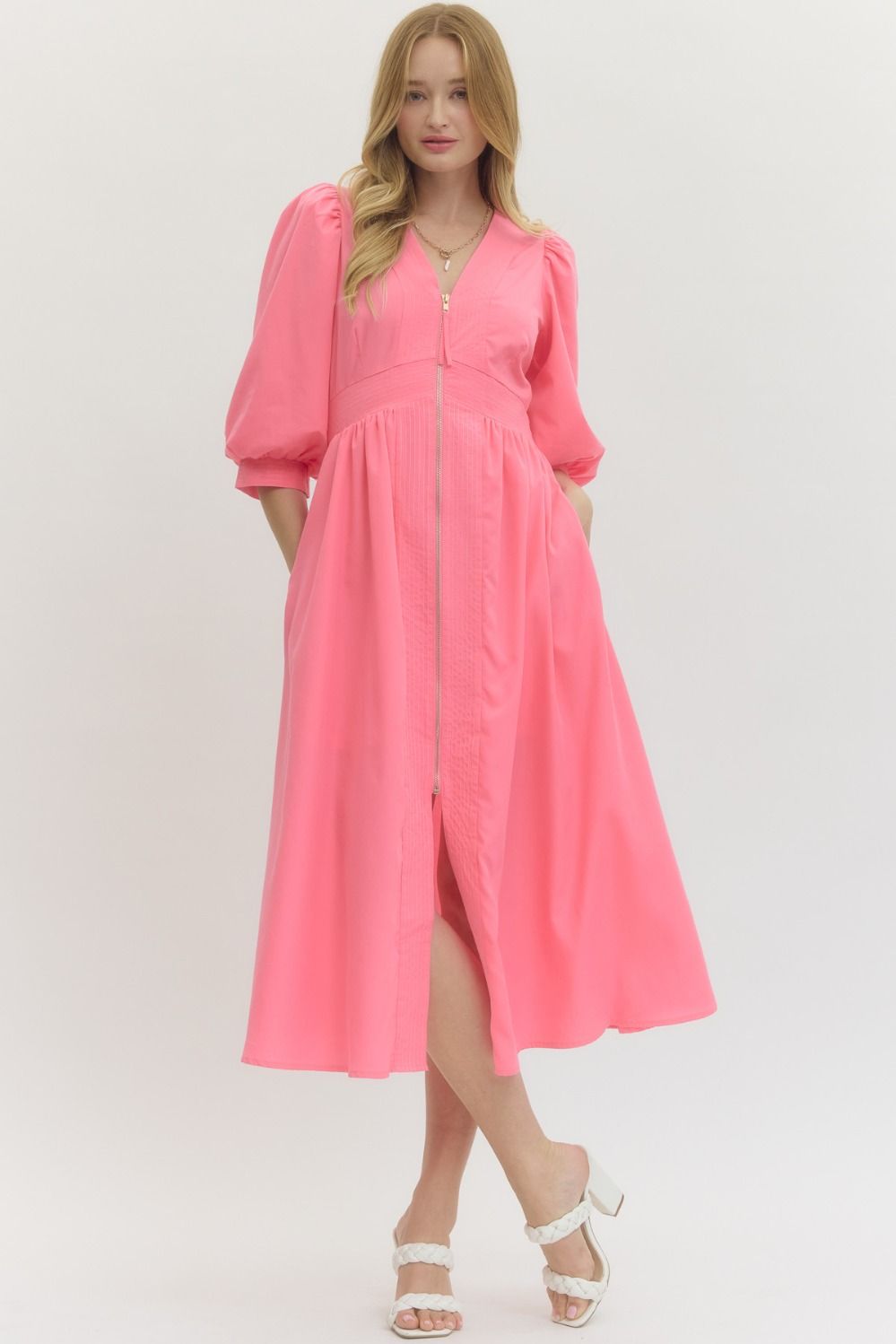 Smocked Waist Front Zip Dress