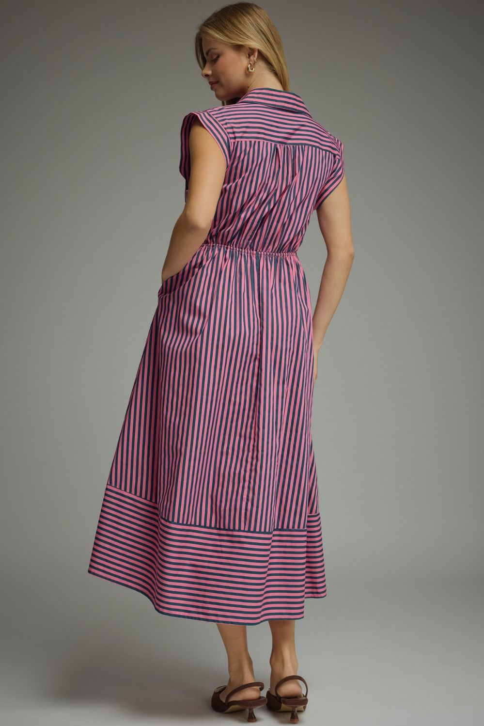 Striped Cap Sleeve Midi Dress
