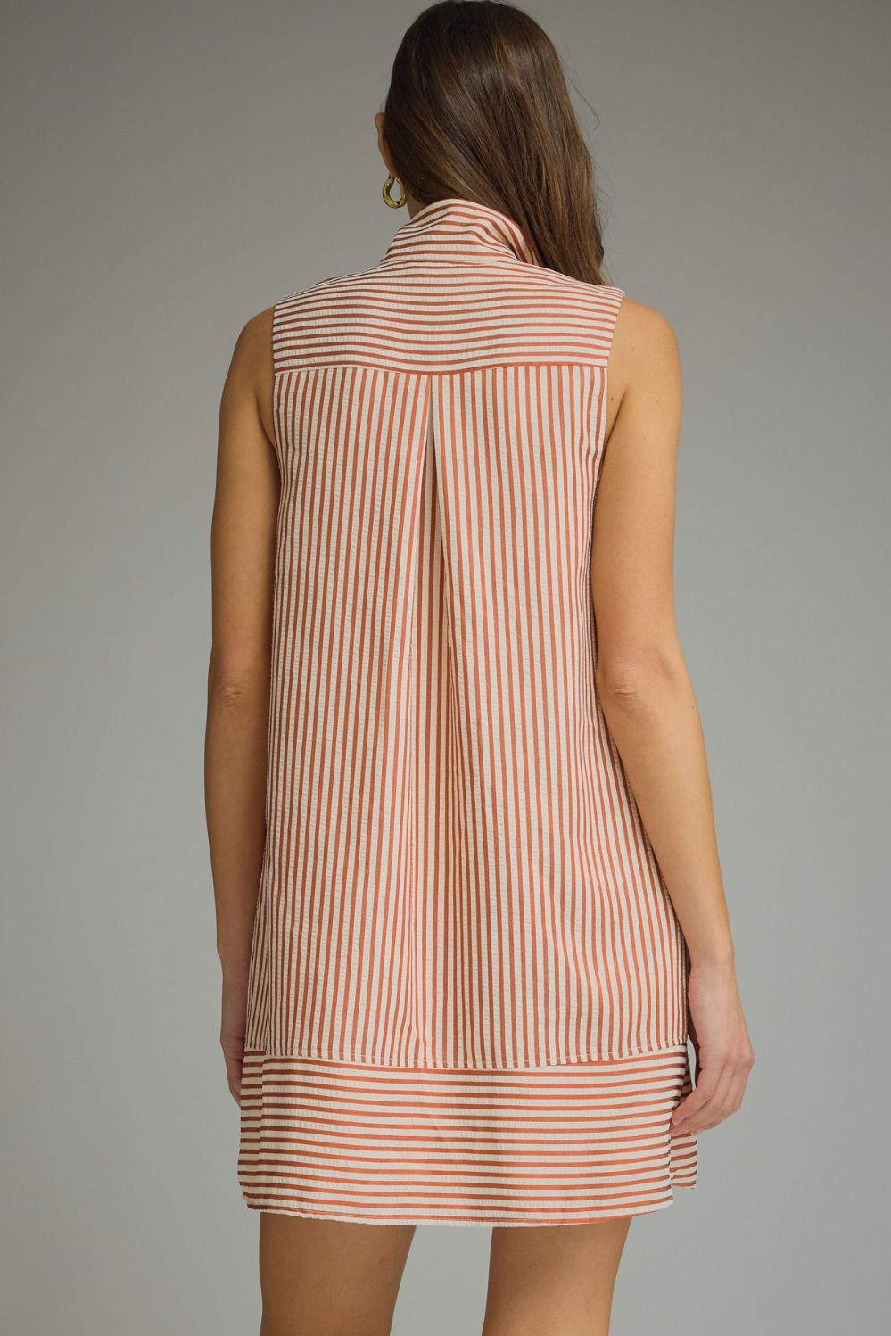 Striped Collared Sleeveless Mini Dress