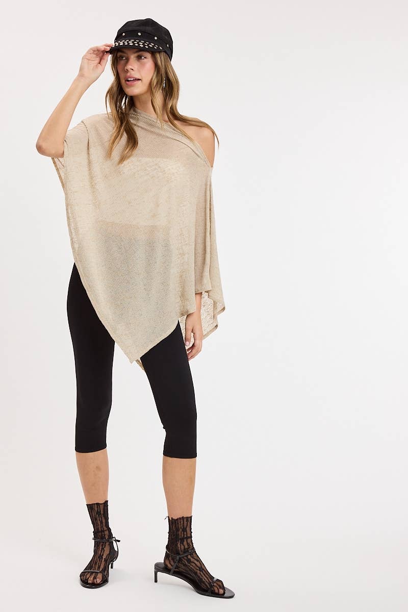 ASYMMETRIC DRAPE FLOWY KNIT PONCHO