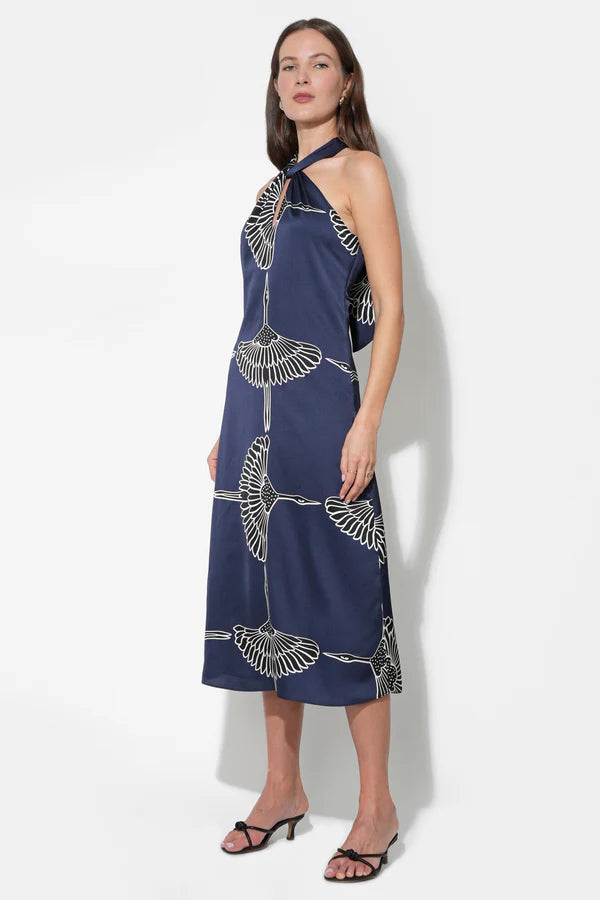 Cecilia Halter Ribbon Satin Midi Dress