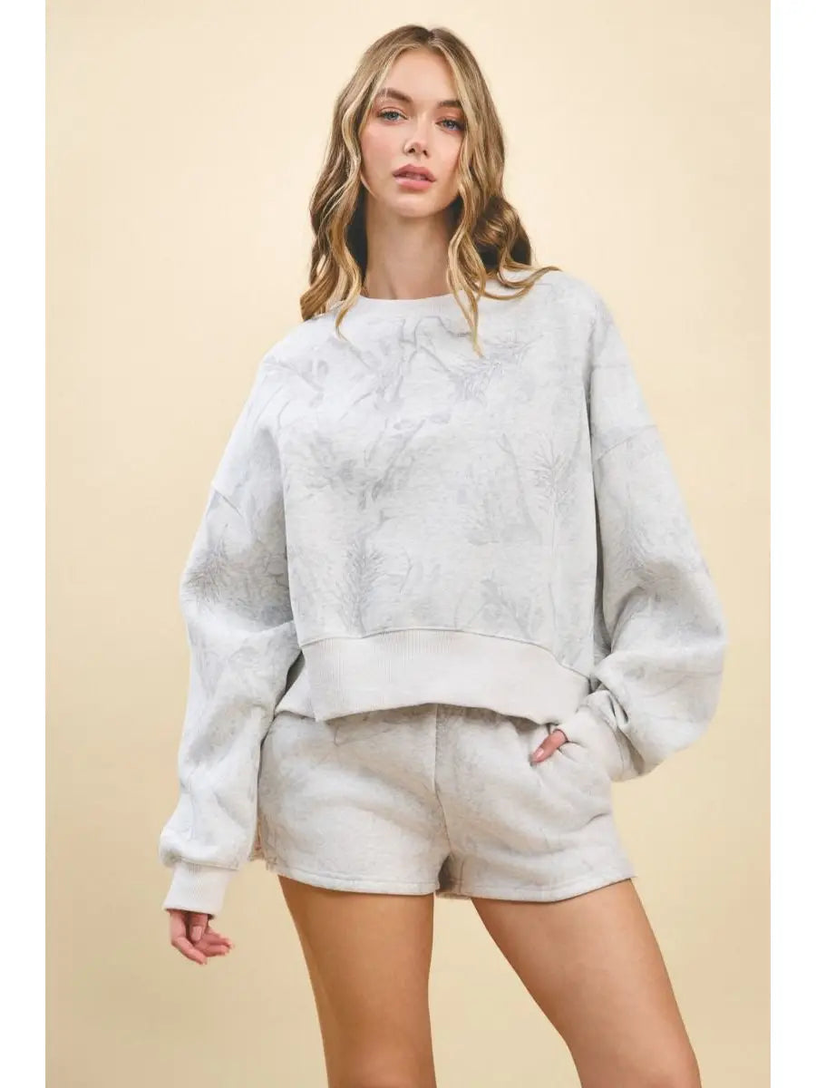 Camo Drop Shoulder Sweatshirt & Shorts Set