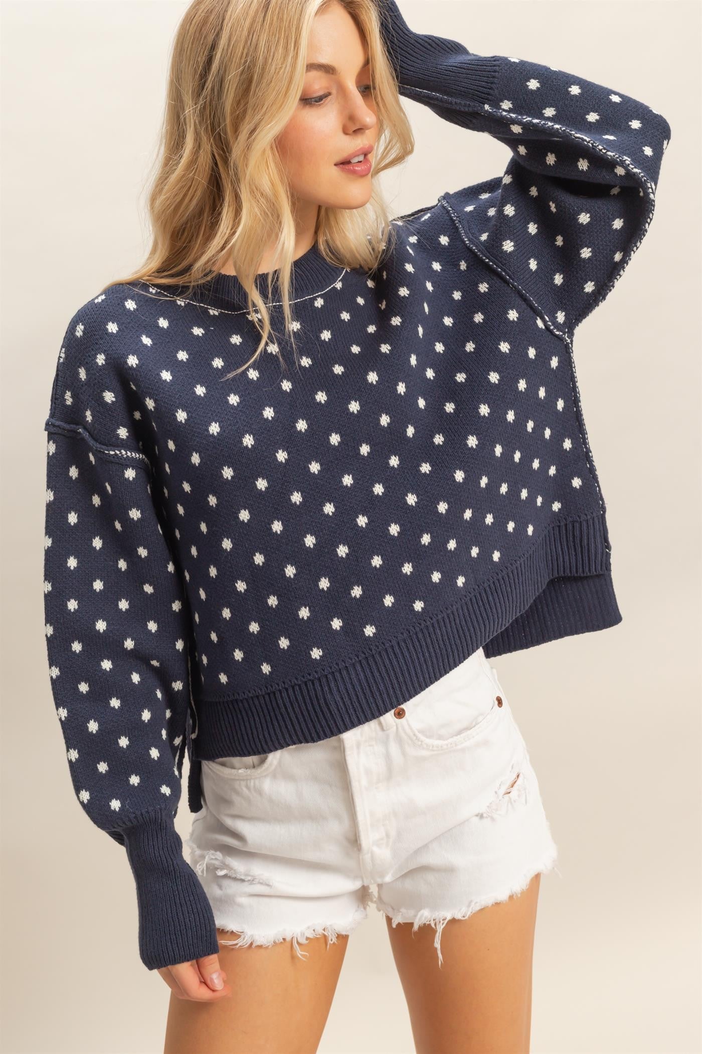 Polka Dot Crew Neck Sweater